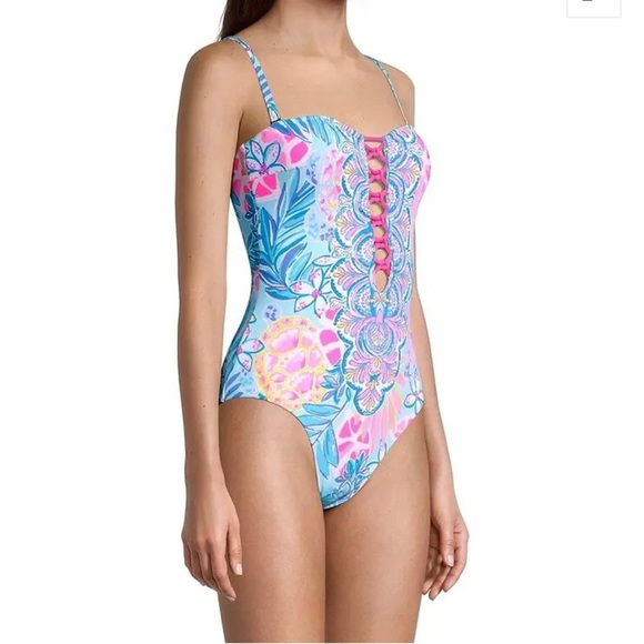 Lilly Pulitzer Jules One-Piece Swimsuit Seaglass Aqua Rainforest Size 2 NWT - Picture 2 of 10